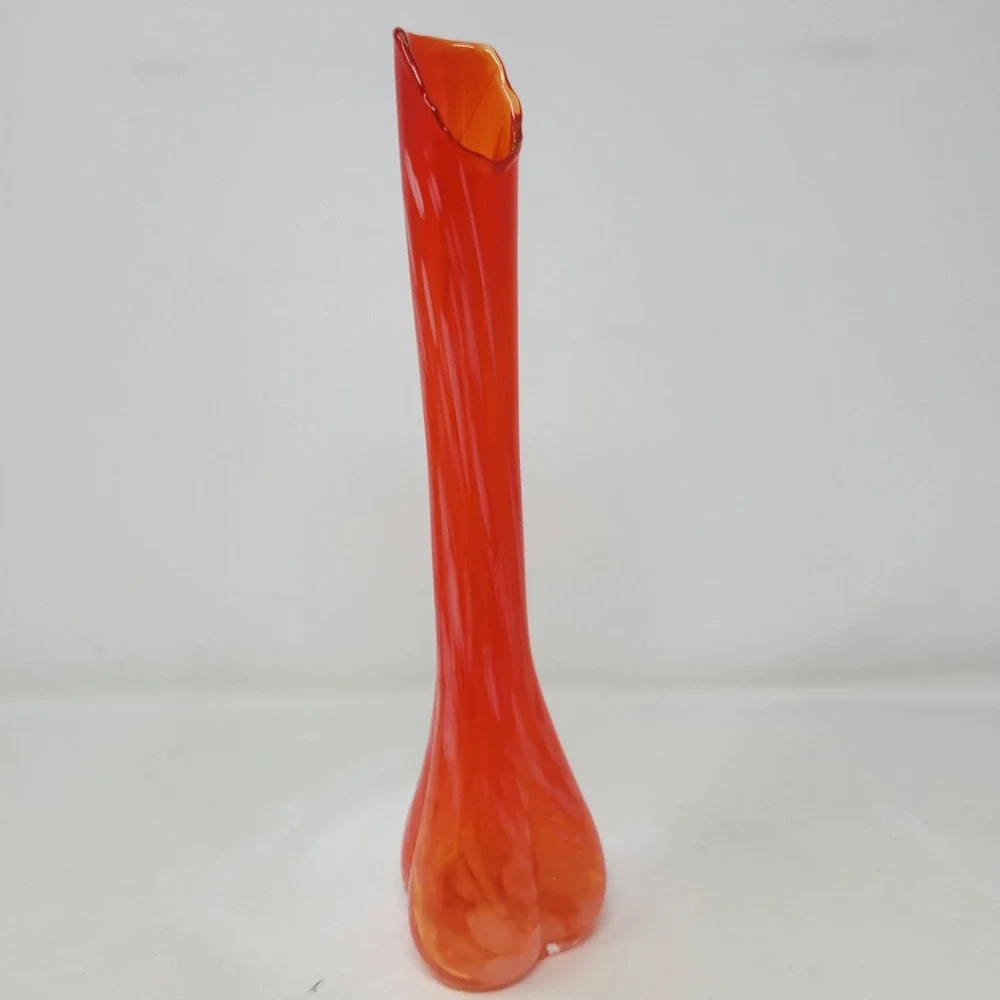 Vintage Lefton Orange Red Swirl Art Glass Bud Vase 10.75